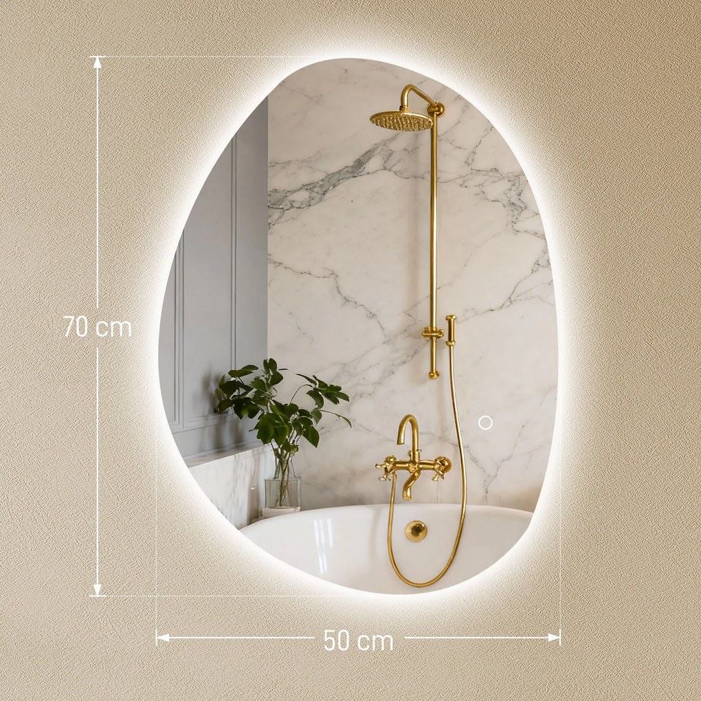 HOMCOM Oglindă de Baie LED cu Comutator Tactil Inteligent și  Intensitate Reglabilă, 80x5x60 cm, Argintiu | Aosom Romania