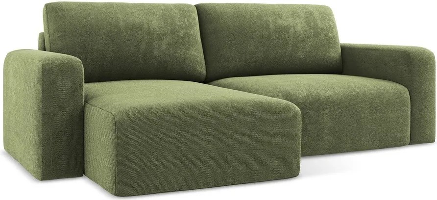 Colțar verde extensibil/cu spațiu de depozitare cu tapițerie din chenille (cu colț pe partea stângă/cu șezlong) Kona – Makamii