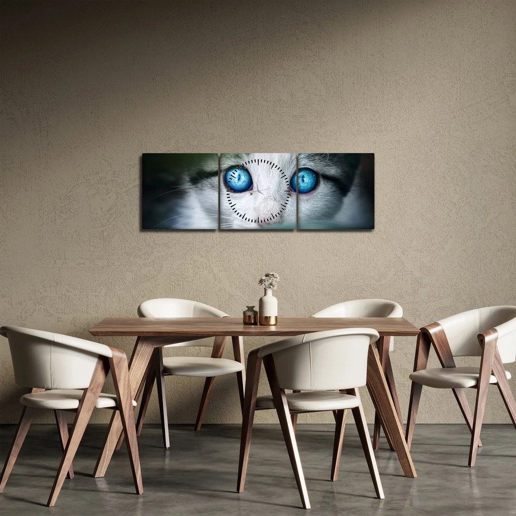 Tablou cu pisica (cu ceas) (90x30 cm)