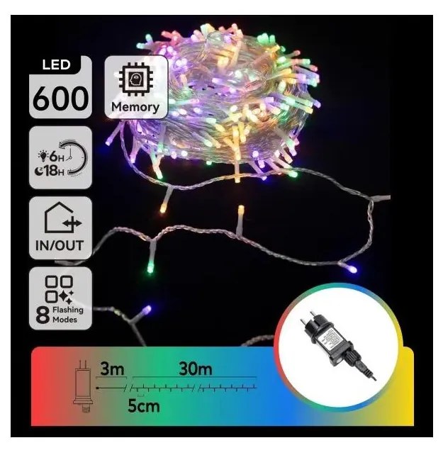 Aigostar - Ghirlandă de Crăciun LED RGBY pentru exterior, 600xLED/6W/230V, 30m, IP44