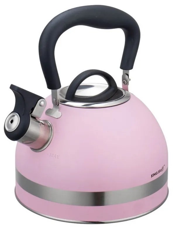 Ceainic cu fluier Kinghoff KH 1856, 1.8 l, Inductie, Maner izolat termic, Roz