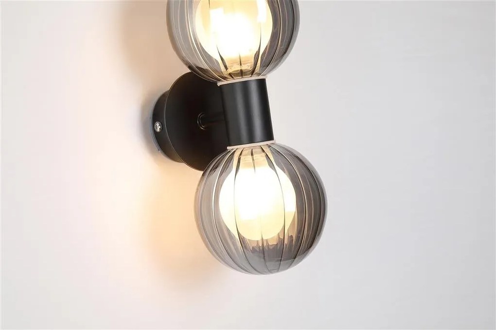 Aplica baie Protectie IP44 metal negru, sticla fumurie Luminsphere 2Lt