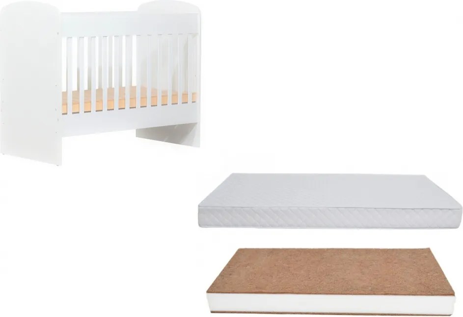 Set patut din lemn cu doua laterale pline Nichiduta 120 x 60 cm Sweet Dreams I + Saltea cocos 10 cm