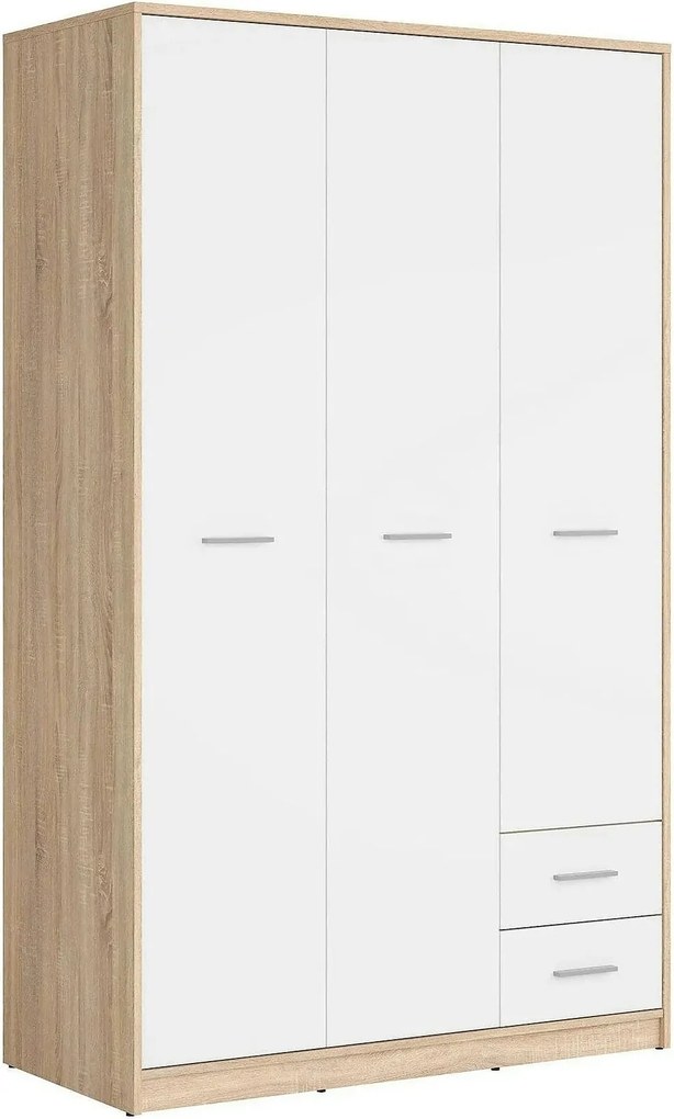Dulap NEPO PLUS, alb/stejar sonoma, PAL, cu 3 usi si 2 sertare, 119x55