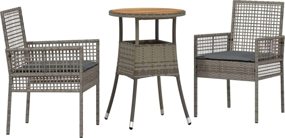 vidaXL Set de masă pentru grădină 3 pcs Gri poliratan