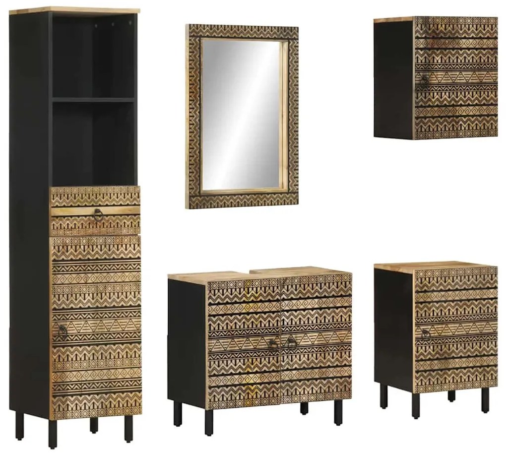 vidaXL Set mobilier de baie, 5 piese, lemn masiv de mango