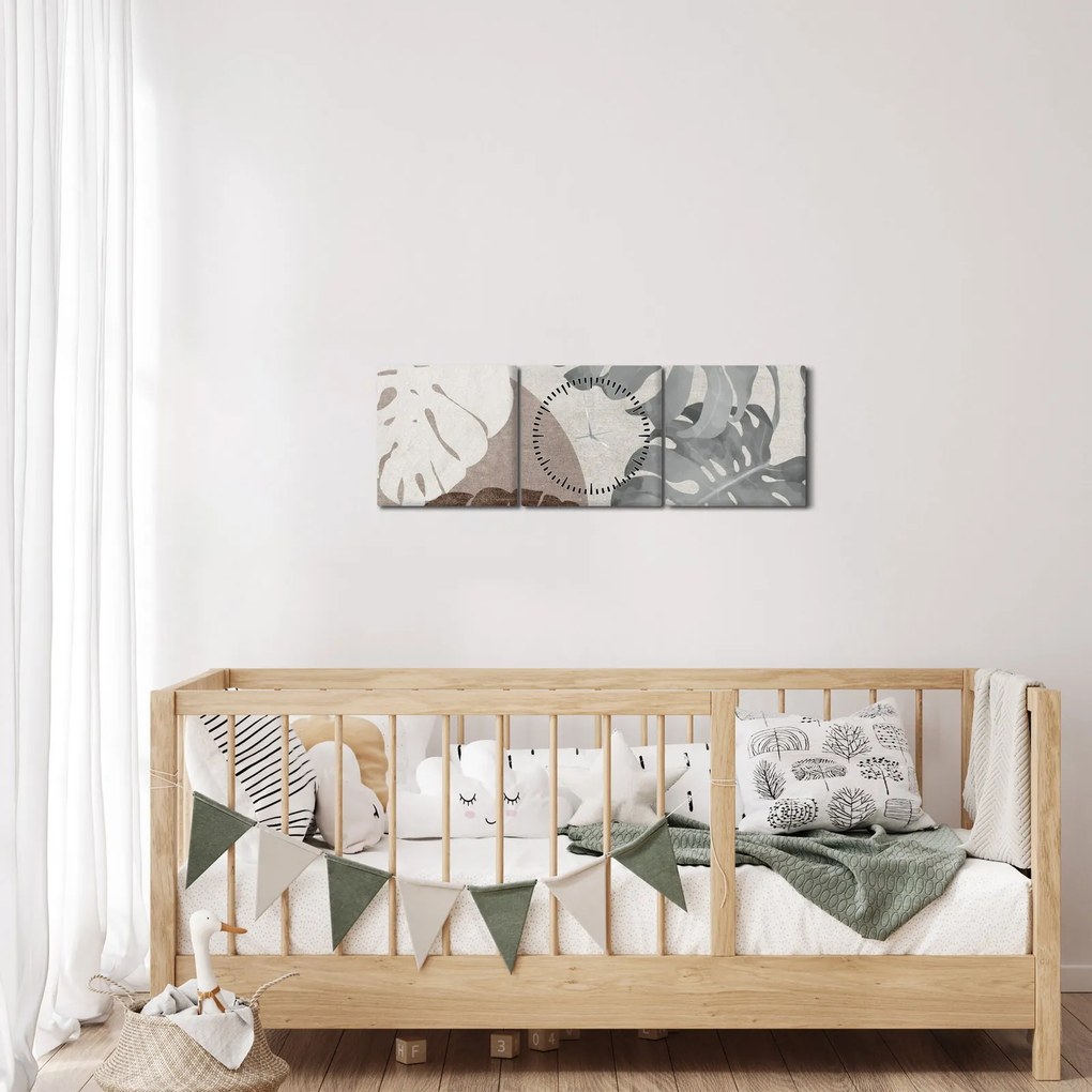 Tablou - Design cu frunze (cu ceas) (90x30 cm)