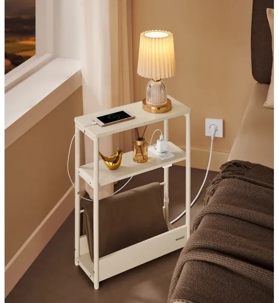 Noptieră ROD cu priză încorporată și porturi USB, alb/crem