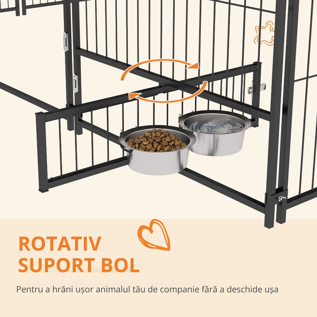 PawHut Tarc Câini din Metal cu Ușă pentru Bol, Padoc caine pentru Exterior cu Acoperiș  din țesătură Oxford, 211x211x151 cm, Negru | Aosom Romania