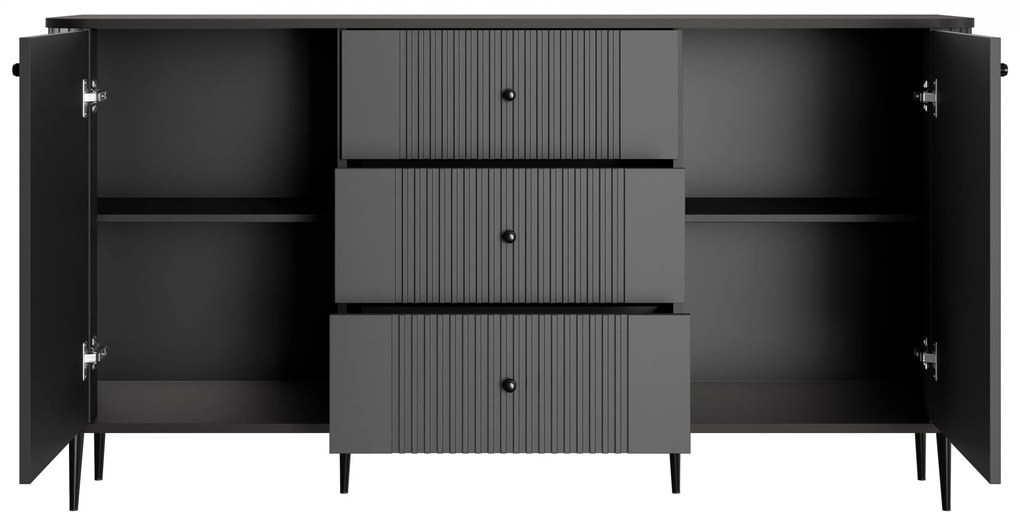 Comodă cu sertare Vesper 160 cm pe picioare - negru / picioare negre
