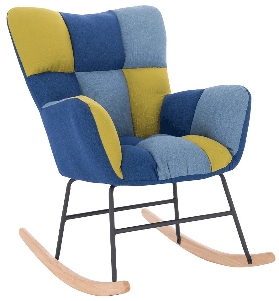 Scaun balansoar design, patchwork albastru / verde, KEMARO