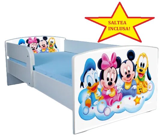 Pat tineret Mickey si Prietenii, cu protectie, 180x80 cm