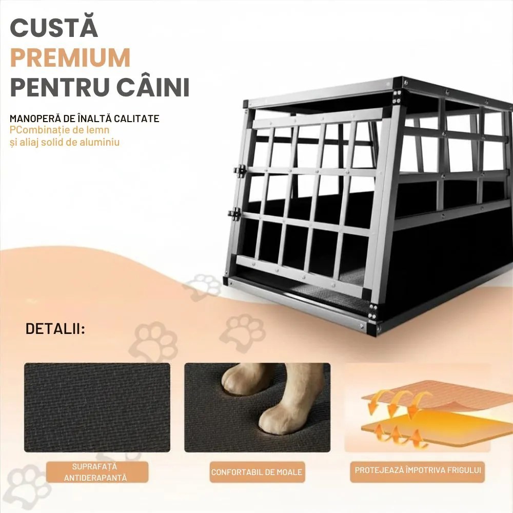 Cușcă de transport pentru câini BRUNO, 66x90x72cm, argintiu/negru Jurhan