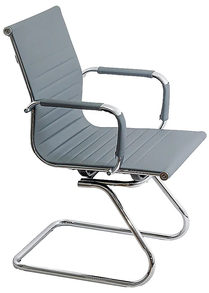 Scaun vizitator gri OFF 806 din piele ecologică cu bază metalică și cadru cromat