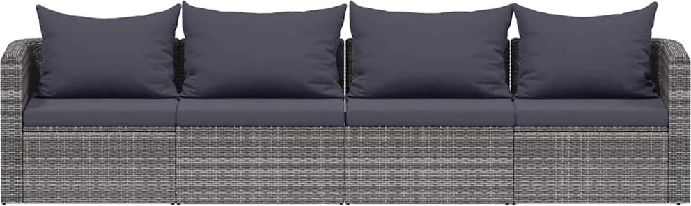 vidaXL Set canapea de grădină cu perne, 4 piese, gri, poliratan