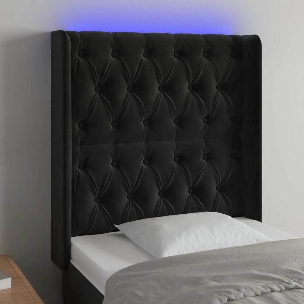 vidaXL Tăblie de pat cu LED, negru, 83x16x118/128 cm, catifea
