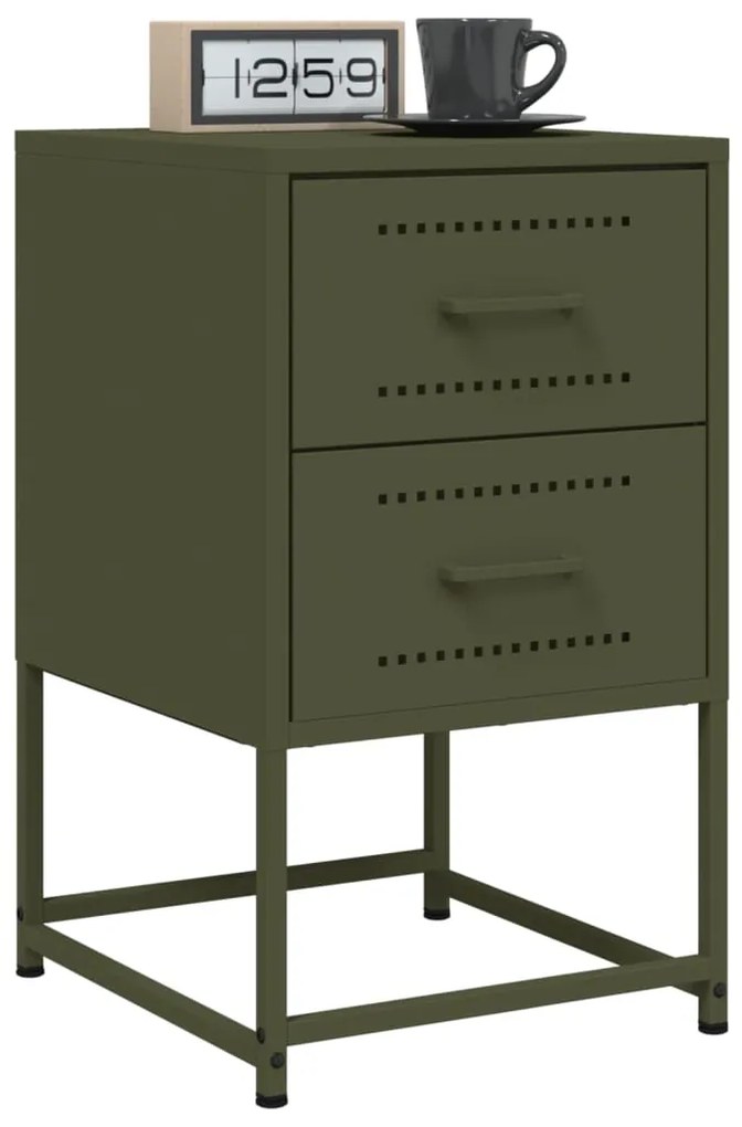 vidaXL Noptiere, 2 buc., verde olive, 36x39x60,5 cm, oțel