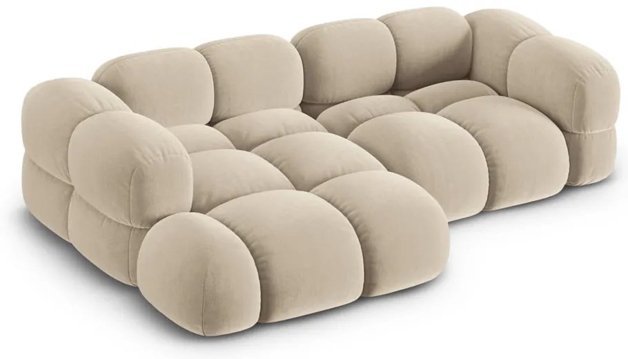 Colțar bej cu tapițerie din catifea (cu colț pe partea stângă/cu șezlong) Loretto – Cosmopolitan Design