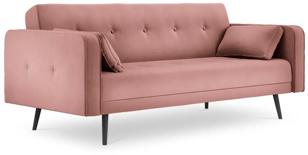 Canapea extensibila 3 locuri Jasper cu tapiterie din catifea, roz
