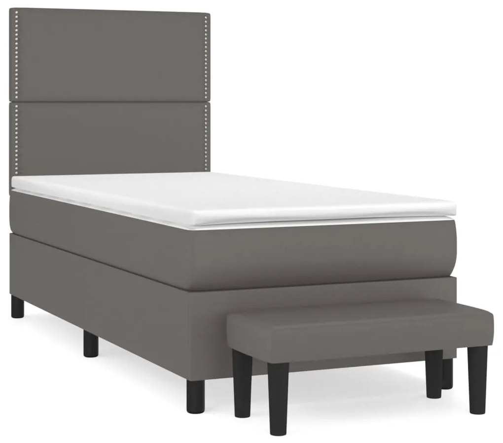 3137585 vidaXL Pat box spring cu saltea, gri, 90x200 cm, piele ecologică