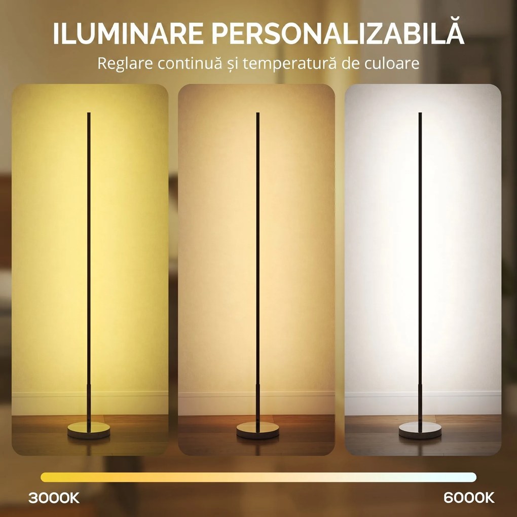 HOMCOM Lampă de Podea LED Reglabilă cu Telecomandă de 150cm Înălțime, Argintiu | Aosom Romania
