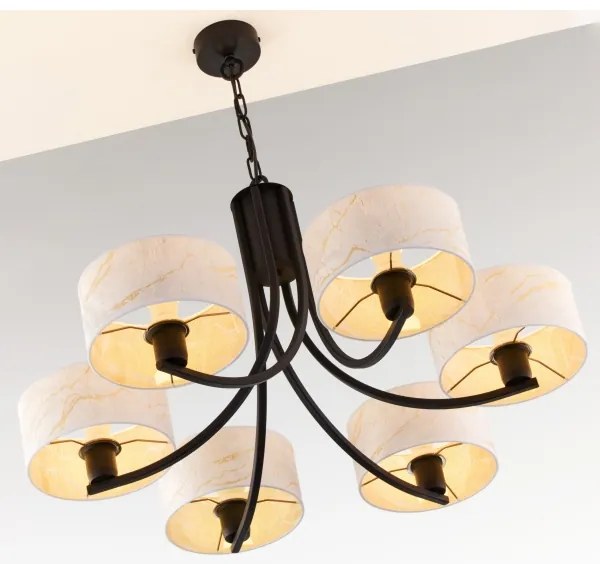 Jupiter 2105 - Candelabru suspendat pe lanț ARTHUR 6xE27/15W/230V alb/negru/decor marmură