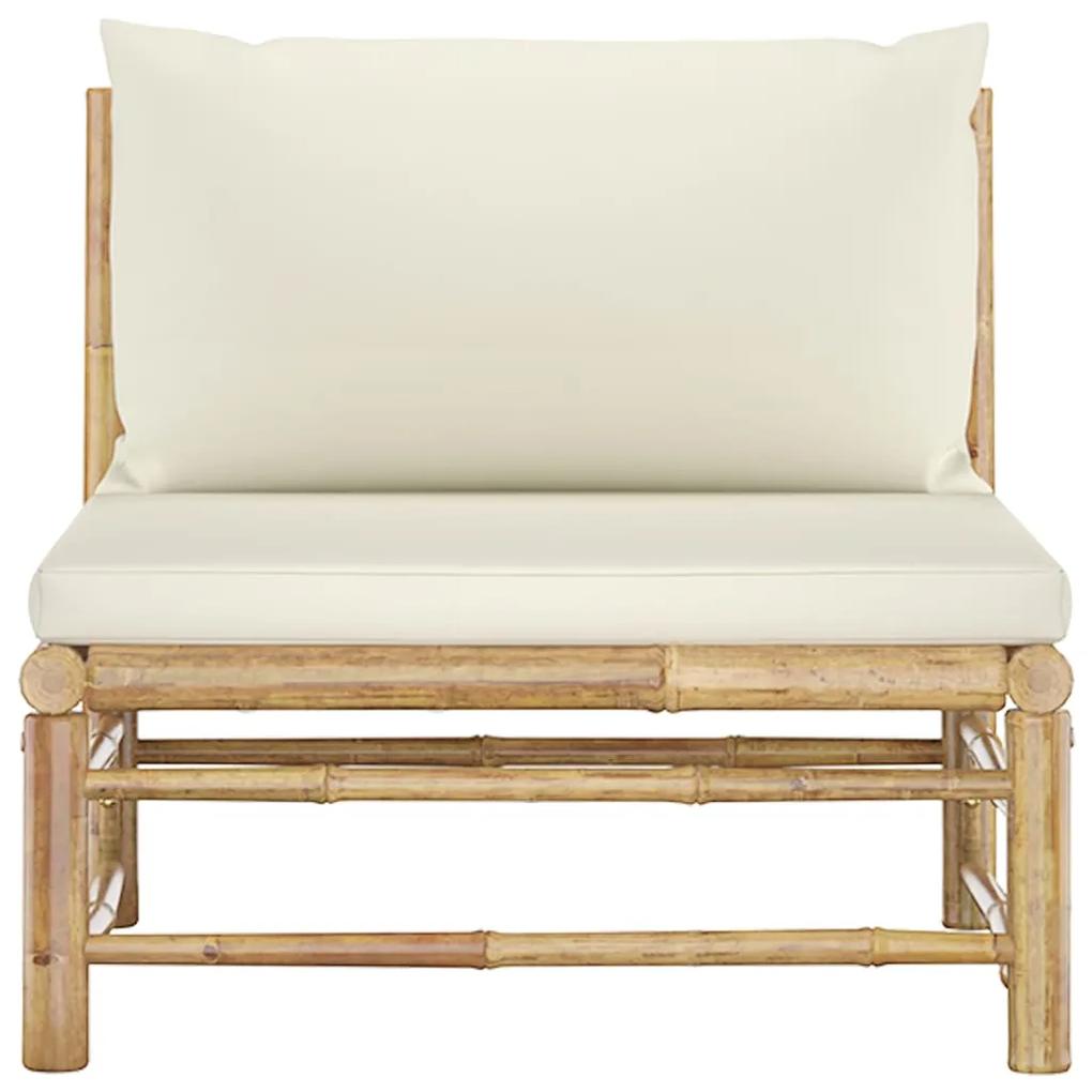 Canapea de mijloc pentru gradina cu perne, alb crem, bambus 1, Alb, canapea de mijloc