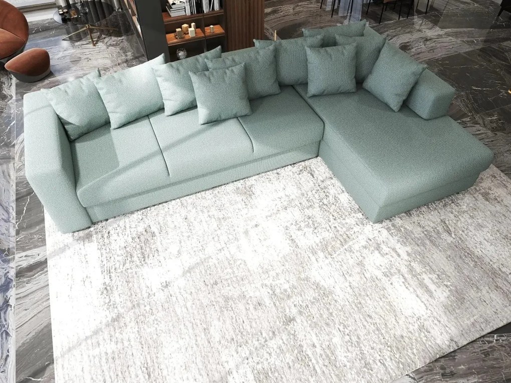 Colțar extensibil dumonde cu ladă de depozitare si sezut confortabil din spuma high-density, Gloria Enjoy Mint II 320x183 cm