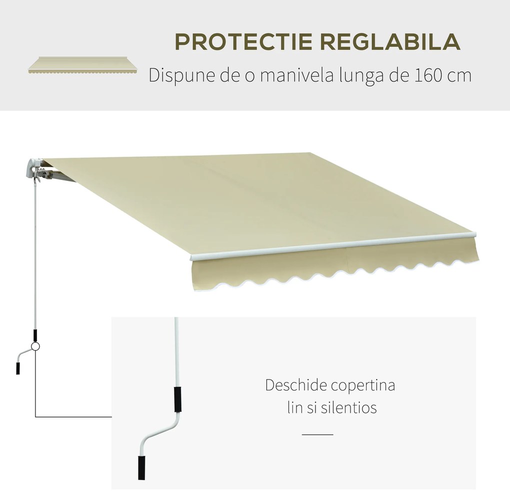 Outsunny copertina pentru soare, cu manivela, 295 x 250 cm | AOSOM RO