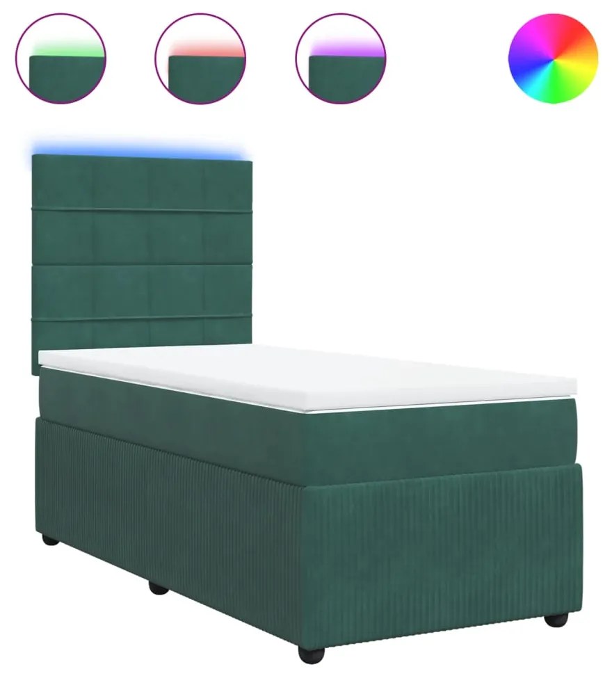 3294517 vidaXL Pat box spring cu saltea, verde închis, 90x190 cm, catifea