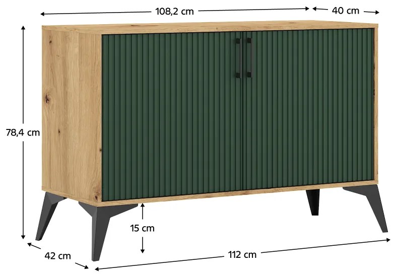 Comoda, stejar artizanal verde inchis, LUGON 2D LU2