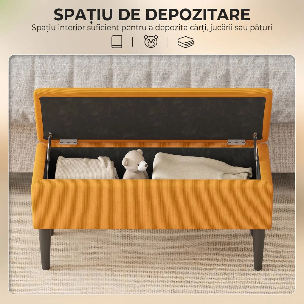 HOMCOM Cutie de Depozitare Otomană Modernă cu Picioare din Lemn, Suportă până la 120KG, pentru Living, Portocaliu | Aosom Romania
