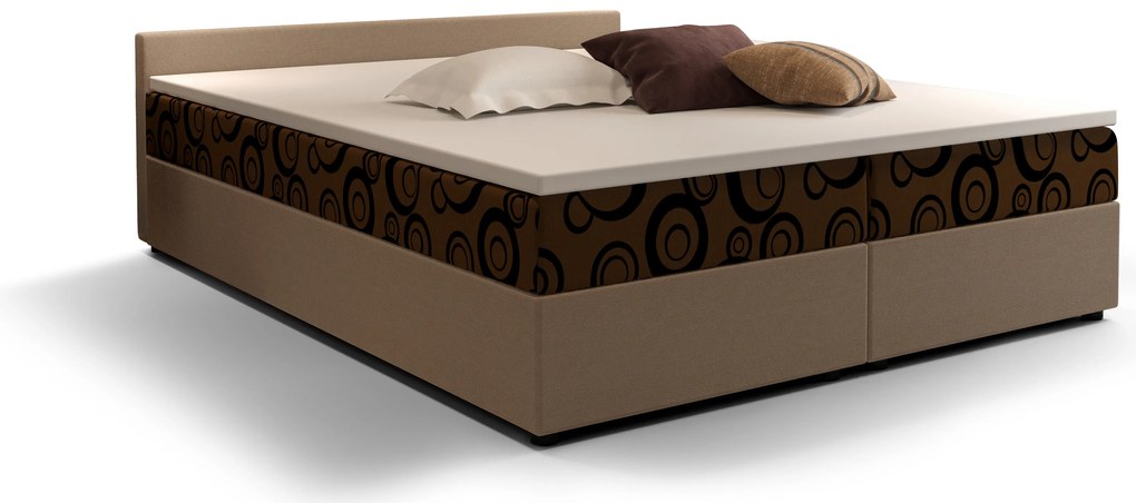 Pat matrimonial Boxspring 160 cm Ceren (motiv + maro deschis) ( cu saltea și sp. depozitare). 1046414