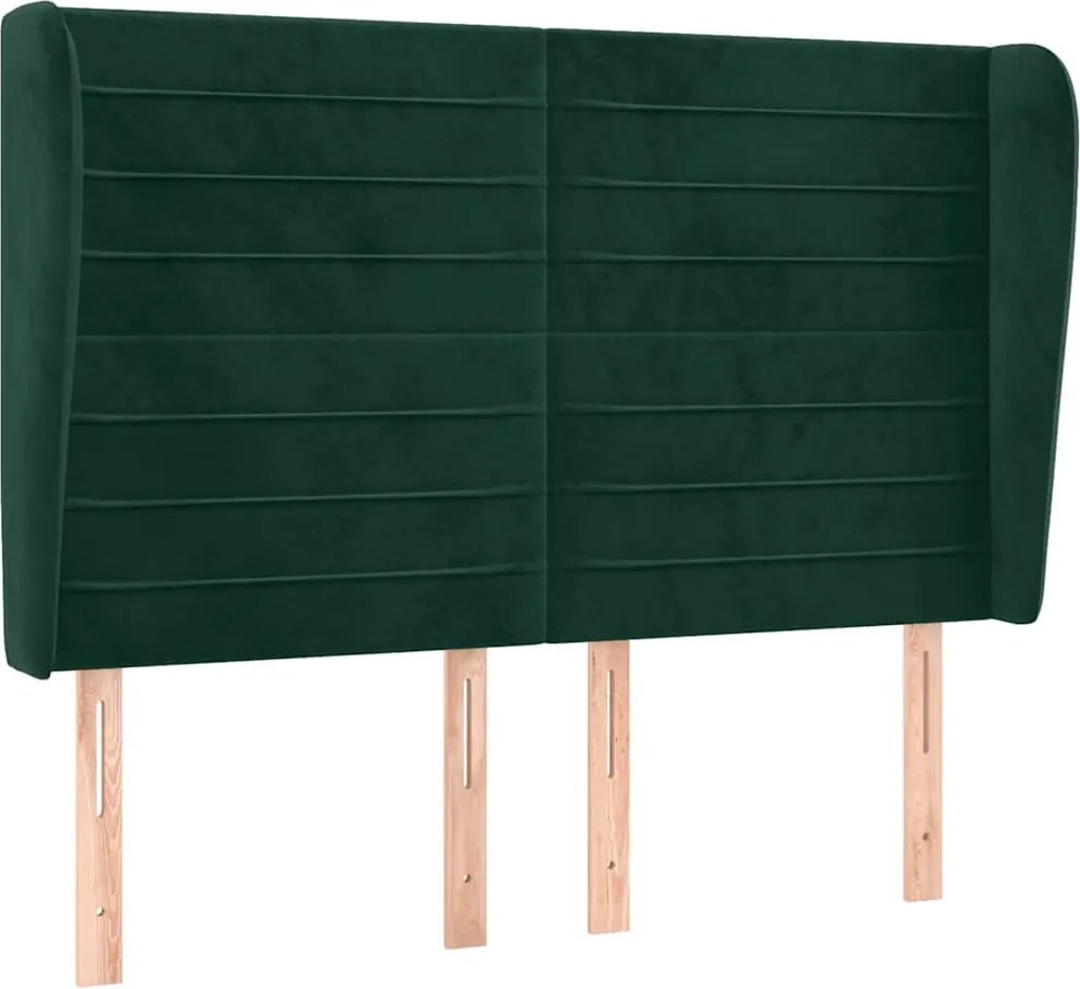 vidaXL Tăblie pat cu aripioare verde închis 147x23x118/128 cm catifea