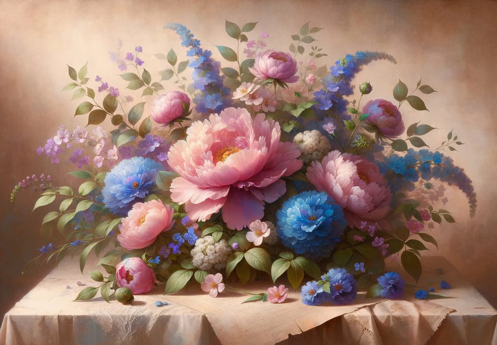 Fototapet - Masă plină cu flori (147x102 cm)