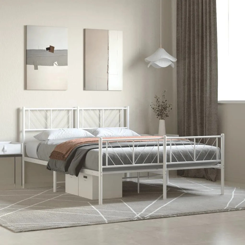 372249 vidaXL Cadru de pat metalic cu tăblie, alb, 160x200 cm