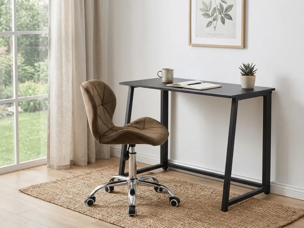 Set pentru birou ZARIMO masa 80x40 cm, neagra + fotoliu AVOLA VELVET, maro