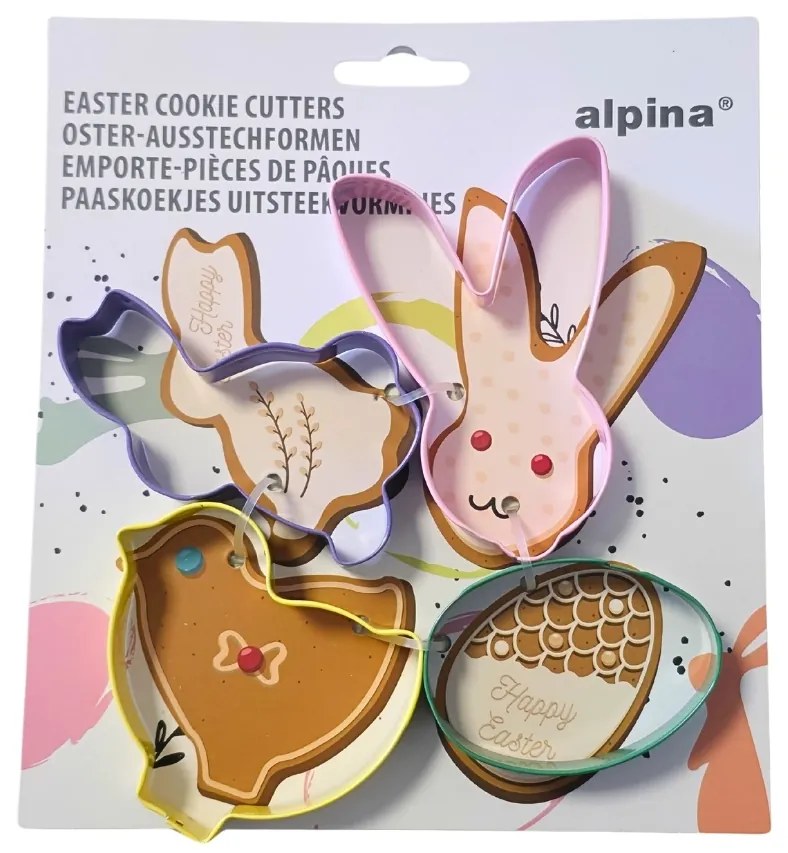Set 4 forme, din metal, pentru prăjituri, model iepuraș, Alpina