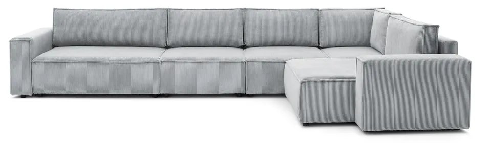 Colțar gri deschis cu tapițerie din catifea reiată (cu colț pe partea dreaptă) Nihad modular – Bobochic Paris