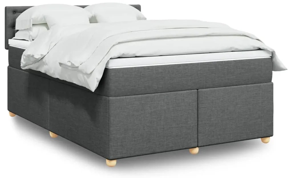 vidaXL Pat box spring cu saltea, gri închis, 140x190 cm, textil