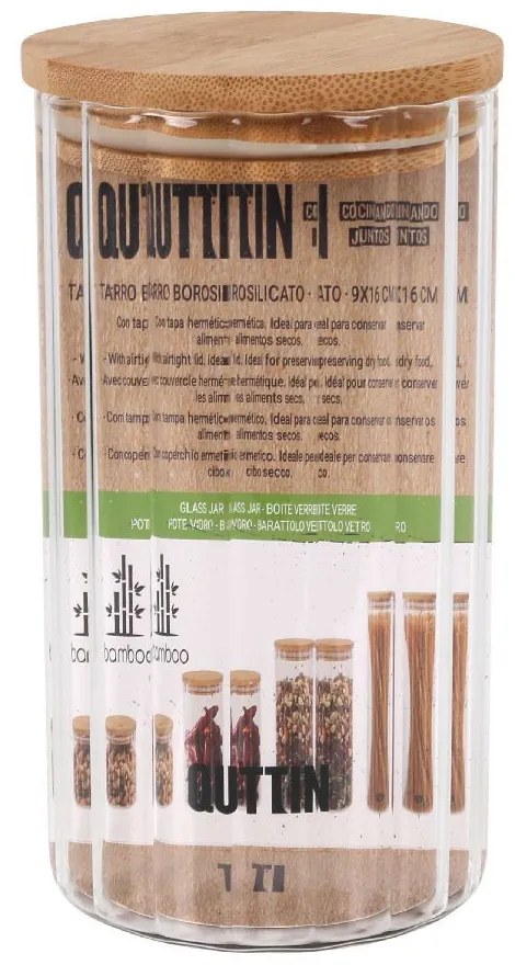 Borcan alimentar din sticla TITICO cu capac din bambus 9 x 16 cm