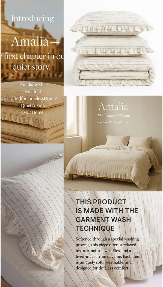 Lenjerie de pat bej din bumbac ranforcé pentru pat de o persoană 140x200 cm Amalia Striped – Mila Home Luxury