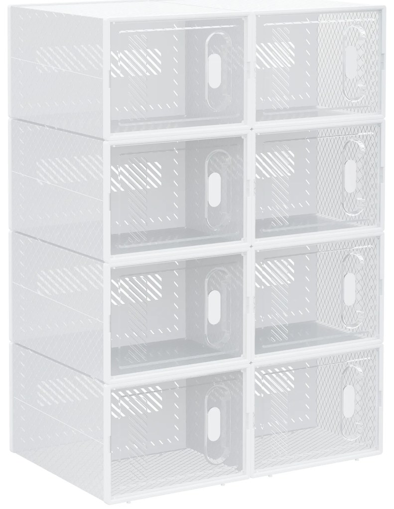HOMCOM Set de 8 cutii cuburi de depozitare pentru pantofi modulare cu uși transparente - 25 x 35 x 19 cm | Aosom Romania