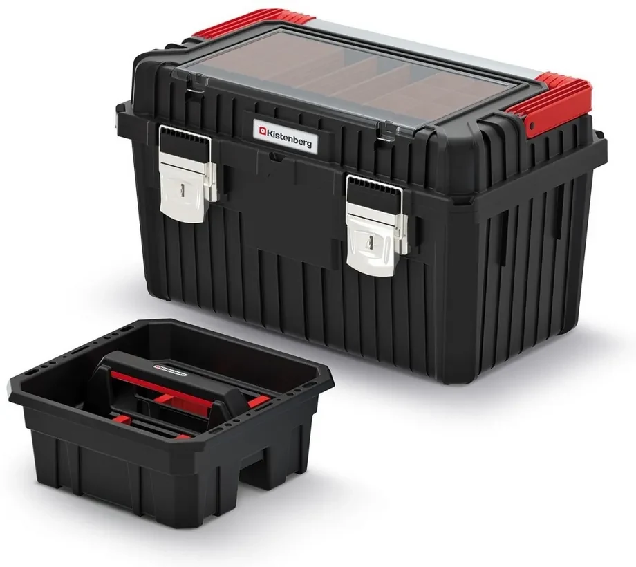 Cutie pentru scule cu maner metalic si incuietori 58,5 x 36 x 33,7 cm, cu organizator, negru