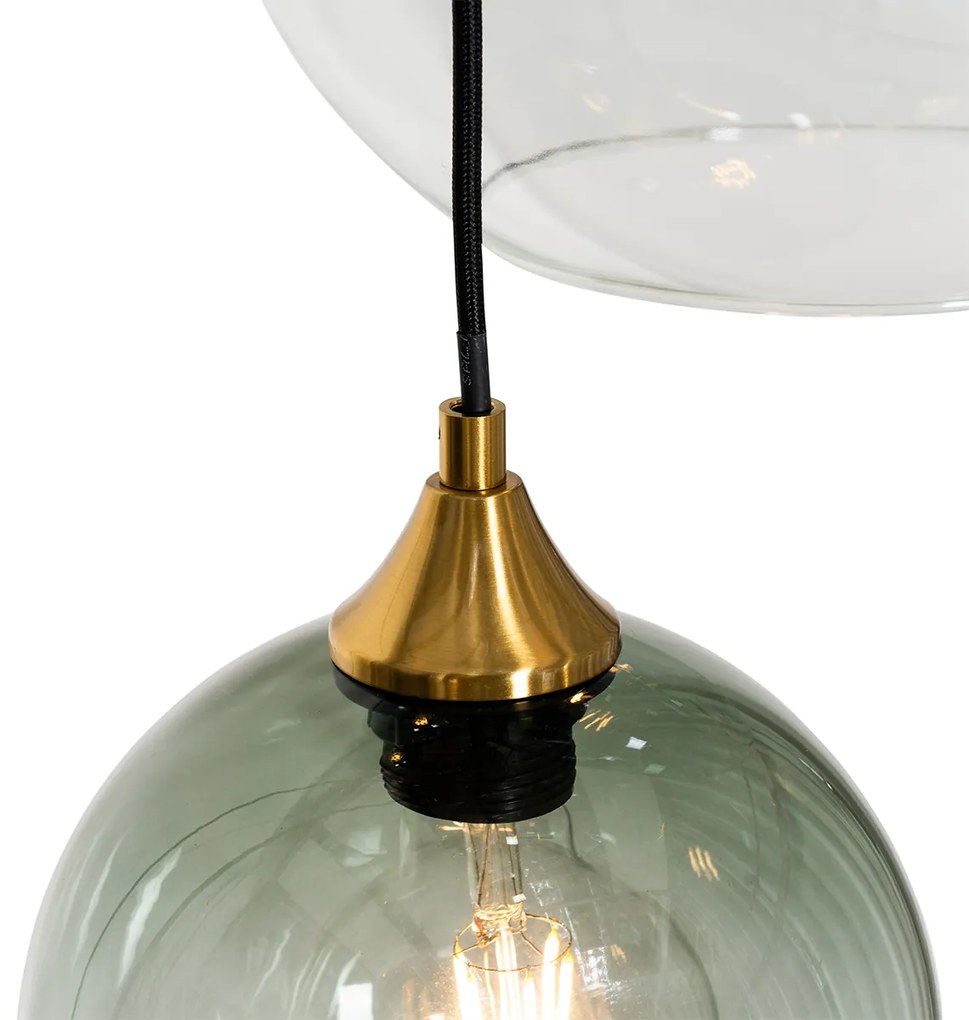 Lampă suspendată Art Deco din alamă cu sticlă albastră rotundă cu 7 lumini - Sandra