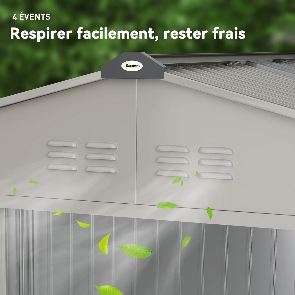 Outsunny Adăpost de grădină 5,4 m² dim. 2,77 x 1,95 x 1,92 m fundație inclusă, ușă culisantă, ventilații, tablă de oțel, antracit | Aosom Romania