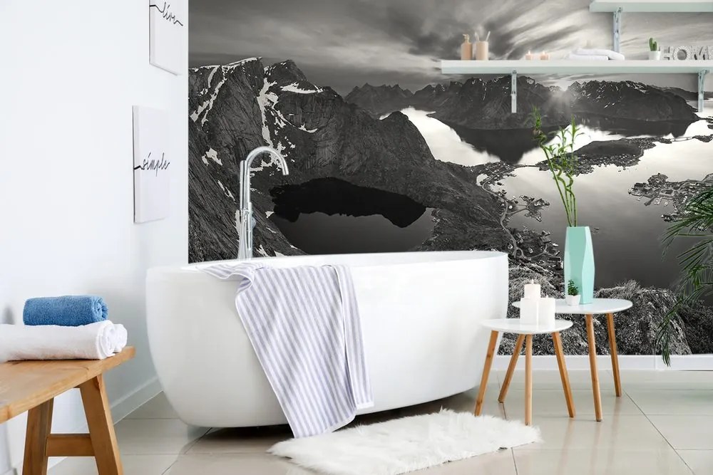 Fototapet panorama  montană în design alb-negru