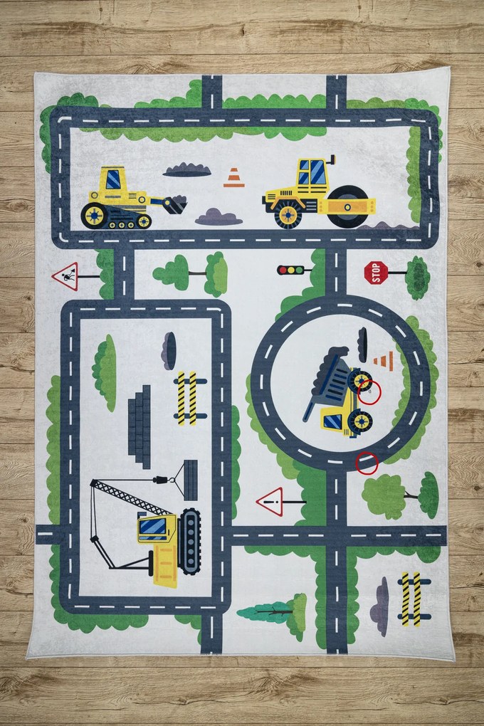 BAMBINO 2223 covor lavabil Străzi, mașini pentru copii anti-alunecare cremă - SECUNDAR-COTATI PRODUSUL