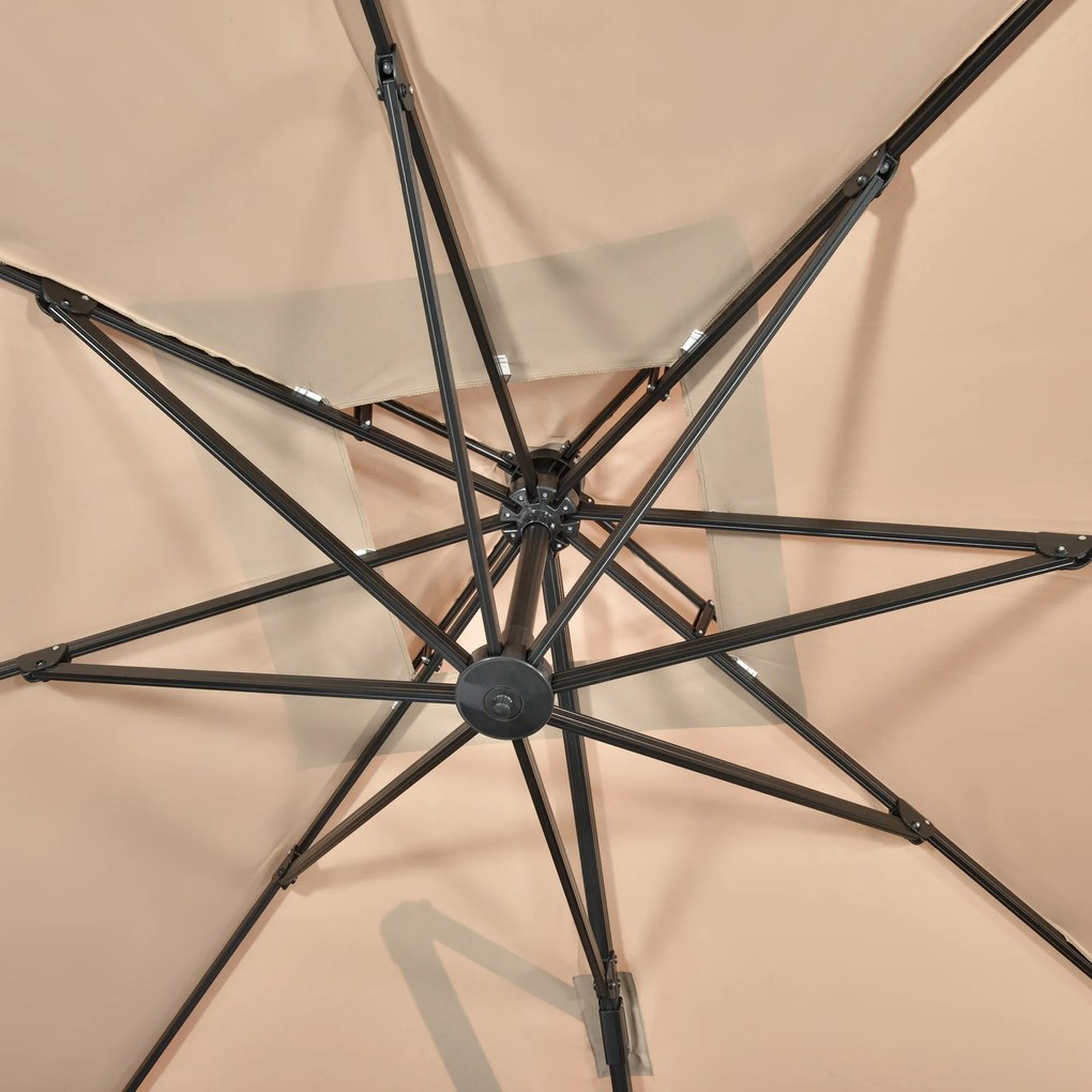 Outsunny Umbrela de Soare pentru Gradina 295x295cm Pivotanta la 360° cu Manivela, Umbrela de Soare cu brat cu Inclinare Reglabila, Kaki si Negru | Aosom Romania