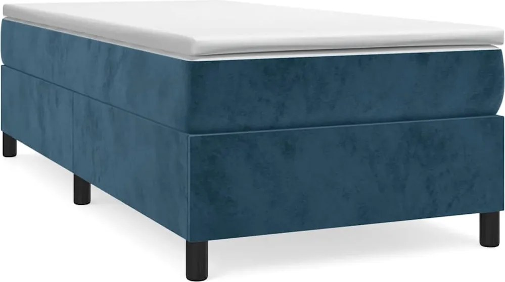 vidaXL Pat box spring cu saltea, albastru închis, 100x200 cm, catifea